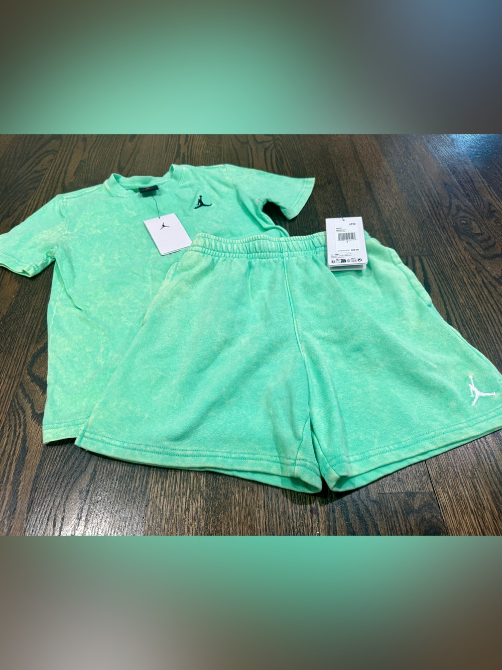 NEW Jordan Acid Wash Green Glow Active Wear Set Outfit Cotton (8)